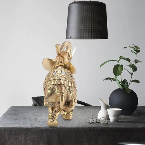 Vista 8 de Estatuas de elefante dorado, decoración del hogar de Feng Shui para sala de estar, figuras de elefantes, coleccionables, decoración de regalo