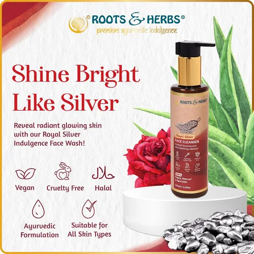Vista 2 de ROOTS AND HERBS Limpiador de espuma para la piel, lavado facial para mujeres y hombres, lavado facial Royal Silver Indulgence con hierbas