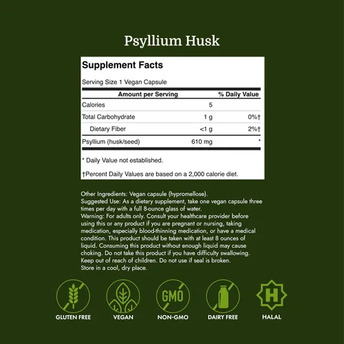 Vista 4 de Swanson Suplemento dietético de fibra de cáscara de psyllium, 610 mg, 300 cápsulas Promotes Overall Health and Easier Elimination, Supports a