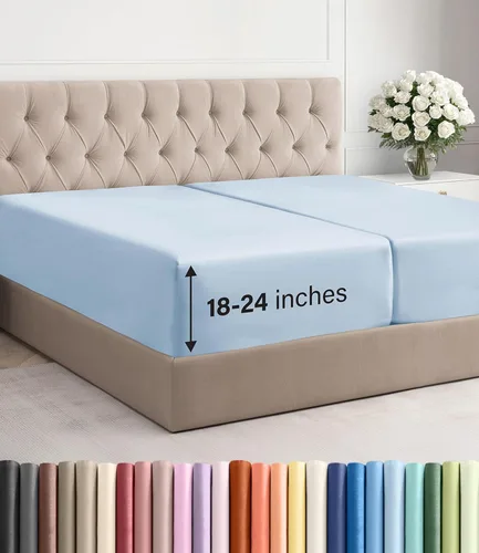 Vista 12 de Sábana bajera ajustable extra profunda Twin XL – Sábana bajera individual de lujo de hotel solamente – Se adapta fácilmente a colchones de 18 a 24