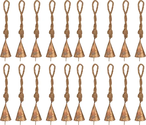 Vista 9 de Juego de 10 cascabeles y campanas de vaca doradas rústicas para manualidades, juego de cencerros pequeños vintage de 3.15 pulgadas con cuerda de Oro