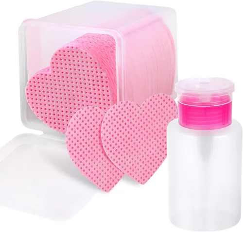 Vista 11 de 200 almohadillas de algodón para uñas, 1 botella dispensadora de bomba extraíble, toallitas de pegamento para pestañas suaves no tejidas Rosa