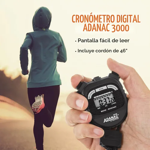 Vista 2 de Cronómetro digital MARATHON Adanac 3000 con pantalla extra grande y botones, resistente al agua, negro, 1