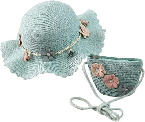 Vista 7 de Sombrero de paja para bebé niña + bolsa de playa para niñas, sombrero de paja para niños, sombrero, sombrero de flores para niños