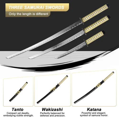 Vista 6 de Espada katana japonesa samurái – Hoja de espiga completa de acero al carbono real sin afilar, espada tradicional de práctica de Iaido