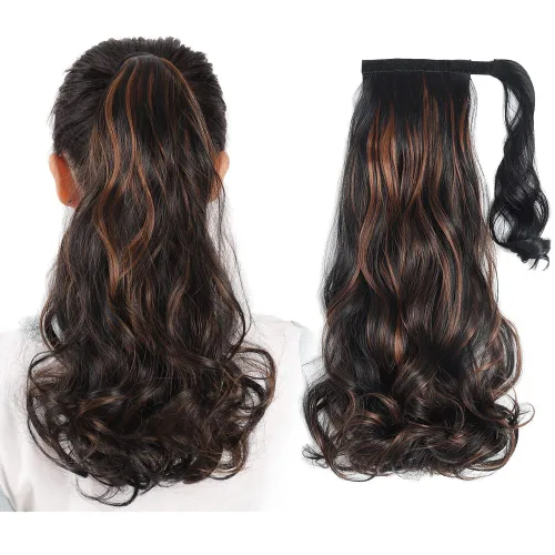 Vista 44 de Extensiones de cabello para cola de caballo, extensión de cola de caballo roja de 16 pulgadas, corta, ondulada, rizada, envolvente, cola de caballo