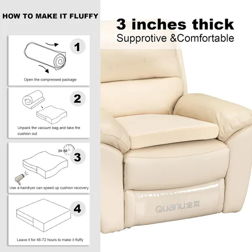 Vista 6 de Eco-Ancheng Cojín de asiento reclinable para personas mayores, cojín cuadrado grande para sillas reclinables, almohadillas para personas mayores