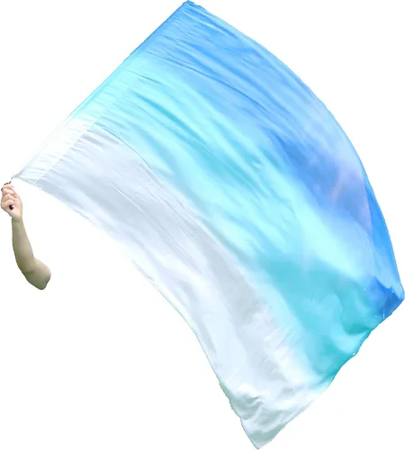 Vista 17 de Winged Sirenny Bandera de seda Poi, 50 pulgadas rectangular de seda giratoria, bandera de alabanza profética adoración adoración danza (aventura B)