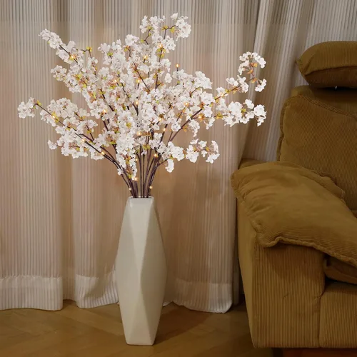 Vista 7 de Sunm Boutique 3 ramas de flor de cerezo de seda, flores artificiales de cerezo blanco, flor de cerezo blanco artificial, tallos de cerezo falsos