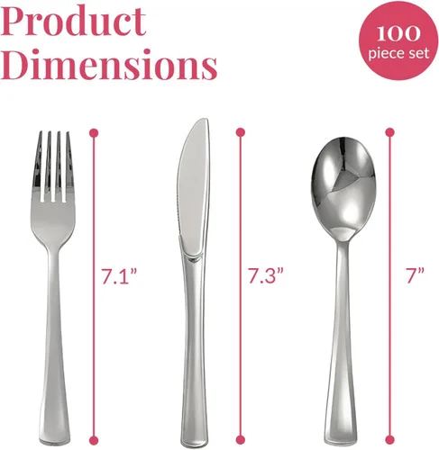 Vista 3 de Prestee Juego de 25 Cubiertos de Plástico, Pre-Enrollados - 100 piezas de Cubiertos Desechables con Tenedores, Cuchillos, Cucharas y Servilletas