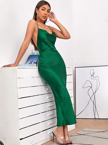 Vista 3 de Floerns Vestido largo de fiesta con espalda cruzada y espalda descubierta para mujer