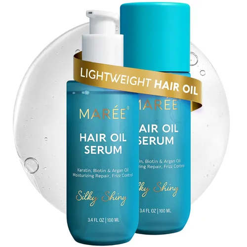 Vista 12 de MAREE Aceite para el cabello encrespado con aceite de argán, queratina y biotina – Suero capilar para brillo de cabello seco y rizado – Productos