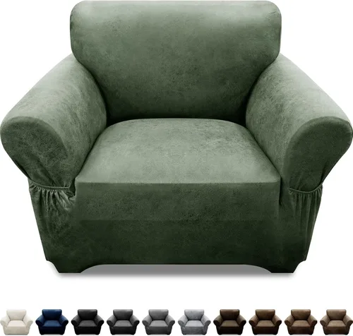 Vista 110 de Fundas para Sillón de 2 Piezas con Cojín en T, Fundas de Aspecto de Cuero para Sofá, Fundas para Sillas, Protector de Muebles Elástico, Funda
