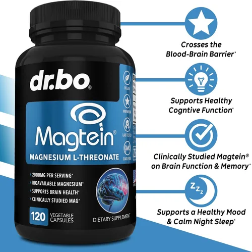 Vista 2 de Cápsulas de magnesio L-treonato de magteína - Magteína Magnesio L-treonato 2000mg Cápsulas de suplemento para la salud cerebral, la memoria