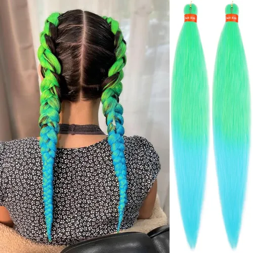 Vista 19 de Cabello trenzado preestirado ombré, extensiones de cabello trenzado sedoso, sin picazón, trenzas de cabello trenzado de ganchillo con textura Yaki
