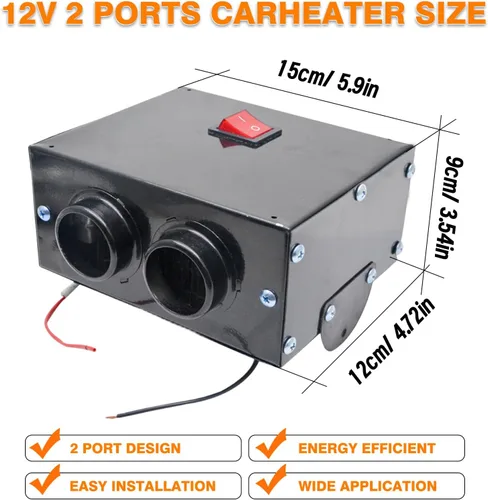 Vista 7 de Calentador de ventilador universal de 500 W 12 V para coche, camión, calefacción, calentador de aire, desempañador, 12 V, 500 W, calentador