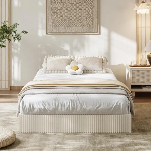 Vista 3 de Garvee Base de cama individual, plataforma de madera con diseño estriado, marco de cama de perfil bajo, base de cama minimalista sin ruido, fácil