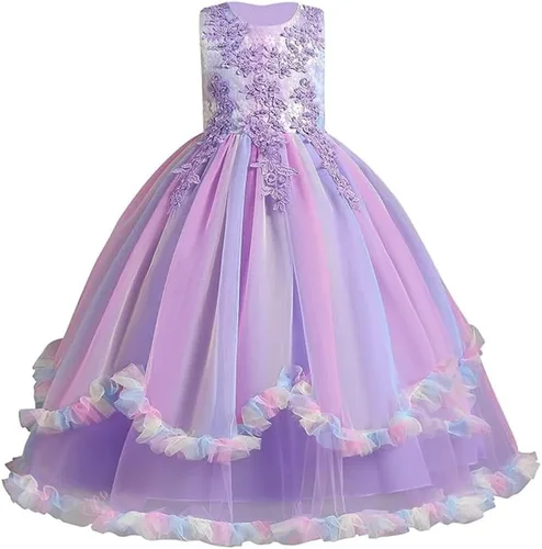 Vista 45 de Vestido de tul de unicornio arcoíris para niñas, vestido de princesa para cumpleaños, Halloween, Navidad, concurso de baile, fiesta de baile
