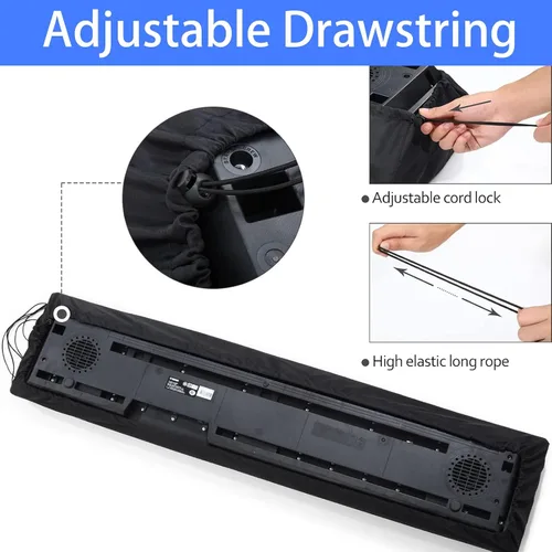 Vista 6 de Cubierta antipolvo para teclado de piano de 88 teclas, a prueba de suciedad, elástica, ajustable, con elástico y bloqueo de cable, accesorios