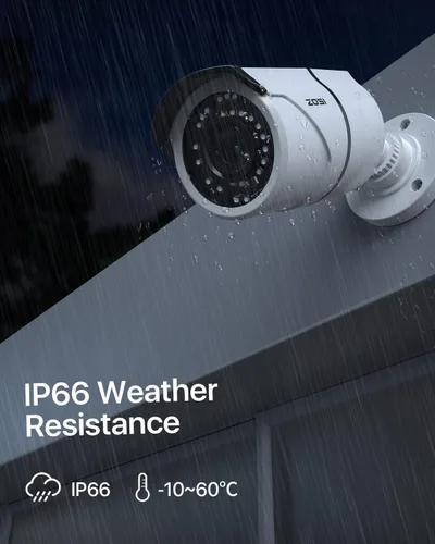 Vista 6 de ZOSI Paquete de 2 cámaras de seguridad PoE complementarias de 5MP con cables Ethernet, visión nocturna de 120 pies, IP66 resistente a la intemperie