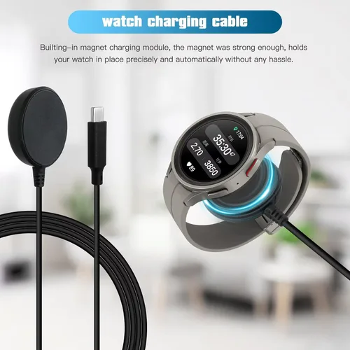Vista 2 de Base de carga rápida USB C para Samsung Galaxy Watch, compatible con reloj 8/8 Classic/Ultra/7/6/6 Classic/5/5 Pro/4/4 Classic/3/Active/FE
