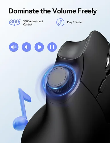 Vista 2 de TECKNET Ratón Ergonómico, Ratón Inalámbrico Recargable Bluetooth (BT 5.0/5.0+2.4G), Ratón Vertical con Botón de Volumen, Clics Silenciosos, Ratones
