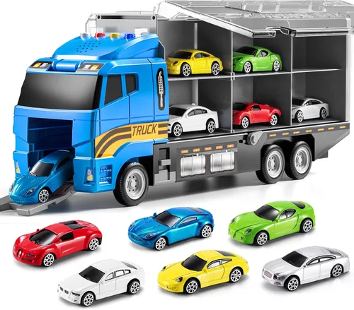 Vista 8 de TEMI Juguetes para Niños Pequeños de 3 4 5 6 Años Niños, Set de Juguetes de Construcción de Vehículos Fundidos a Presión con Transportador de Autos