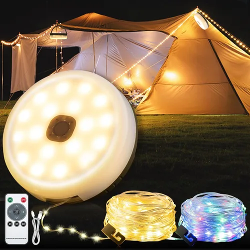 Vista 9 de Sutaig Guirnalda de luces de campamento, 4 en 1, linterna de campamento al aire libre con 8 modos de iluminación (32.8 pies), recuperación rápida