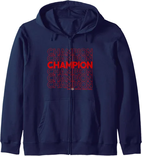 Vista 5 de Sudadera con capucha con cremallera Thank You 2019 H2H Fantasy Basketball Champion, Negro