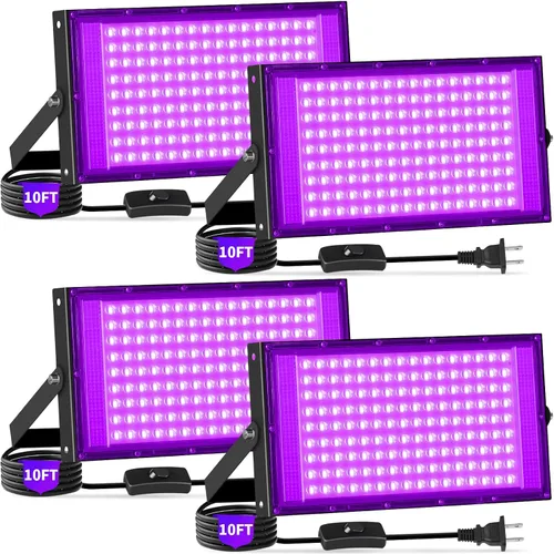 Vista 10 de Luces negras de 50 W con interruptor+enchufe, impermeable IP66, luz LED de inundación de luz negra para fiesta brillante, Halloween, dormitorio