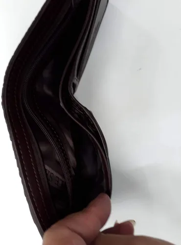 Vista 6 de Auténtico M piel de cocodrilo para hombre Bifold Backbone cuero marrón oscuro cartera