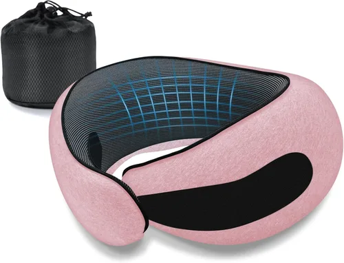 Vista 8 de Almohadas de viaje para el cuello para aviones, almohada cómoda de espuma viscoelástica, diseño ergonómico compacto, esenciales para dormir
