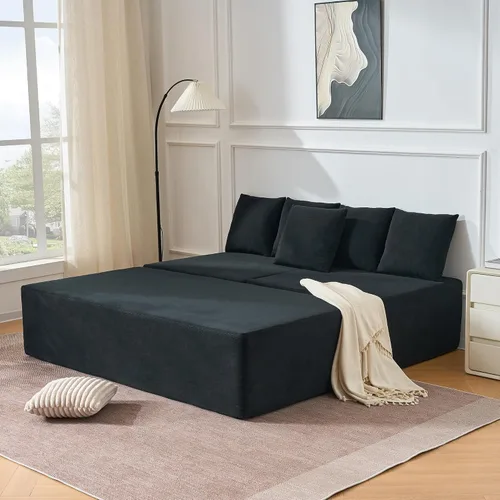Vista 4 de Sofá modular de 106 pulgadas con diván en forma de L, moderno sofá modular Cloud con asiento profundo, cómodo sofá comprimido de terciopelo sin Negro