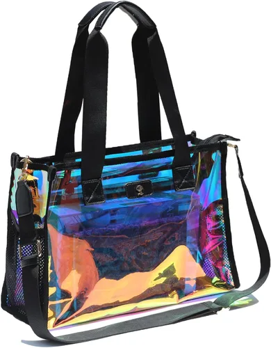 Vista 11 de Bolso transparente iridiscente de burbujas de jabón para eventos de estadio con bolsa de hombro para playa de conciertos