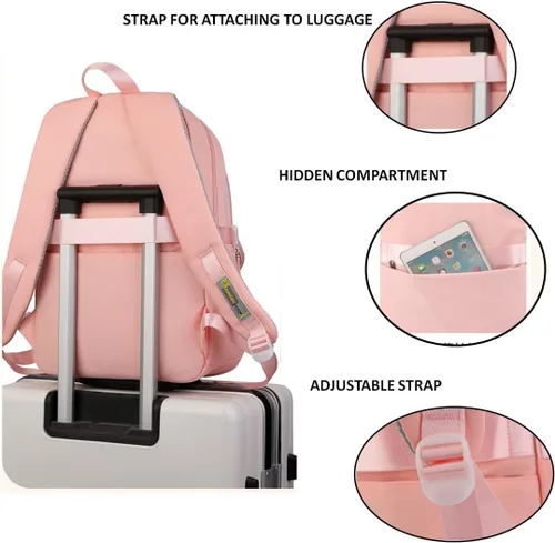 Vista 4 de Mochila Kawaii con bonitos accesorios duraderos con múltiples compartimentos, Azul, Kawaii