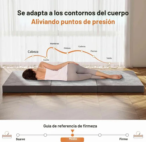 Vista 4 de Swbvs Colchón de espuma viscoelástica de tres pliegues, colchón plegable Full de 4 pulgadas con fundas lavables, diseño reversible, cubrecolchón