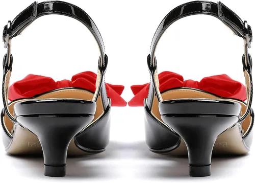 Vista 4 de WAYDERNS Zapatos de tacón bajo con hebilla y lazo de satén para mujer, patente y patente, tacón bajo, 1.5 pulgadas