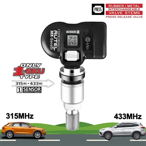 Vista 4 de Autel TPMS Sensores Juego de 4, Sensor Mx Programable para Presión de Neumáticos, 315MHz + 433MHz Press-in Nivel OE (Válvulas Metálicas) Programado