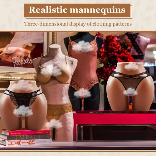 Vista 5 de Briwooody maniquí brasileño curvo de cadera BBL de cuerpo medio afroamericano femenino para exhibición de ropa interior de panty (marrón oscuro)