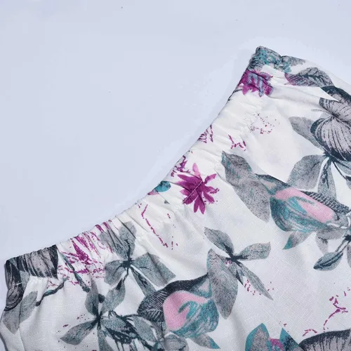 Vista 5 de Pantalones capri de lino para mujer, casuales, de pierna ancha, holgados, de verano, lisos, de cintura alta, pantalones capri recortados