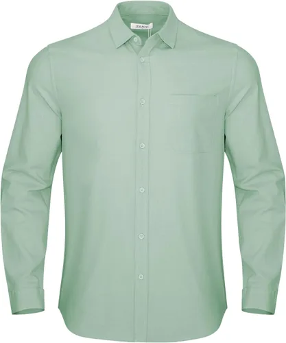 Vista 2 de Camisas de lino con botones para hombre, estilo casual, manga larga, ajuste regular, de algodón, con bolsillo