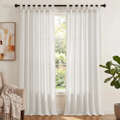 Vista 15 de PrinceDeco Cortinas de Lino de 63 Pulgadas de Largo con Trabillas Superiores Paneles de Tratamientos para Ventanas Semi Transparentes de Filtrado