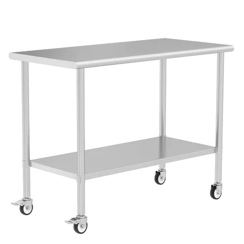 Vista 18 de Mesa de acero inoxidable con ruedas de 24 x 30 pulgadas, mesa de trabajo utilitaria con estante inferior ajustable para cocina comercial, garaje