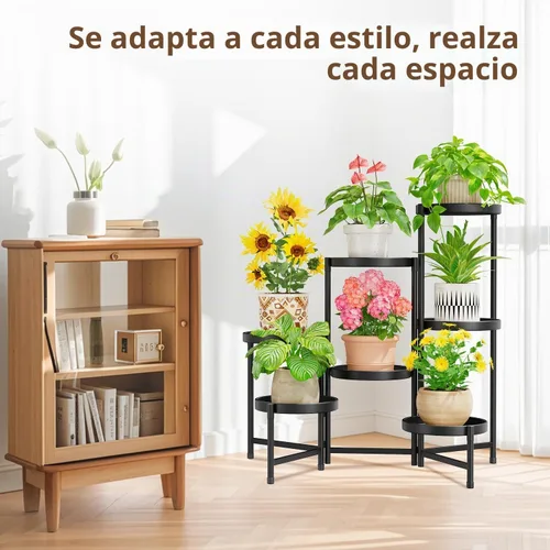 Vista 2 de LASZOLA Soporte plegable para plantas de interior de 7 niveles para múltiples macetas grandes, estante ajustable alto y resistente con bandeja de 10