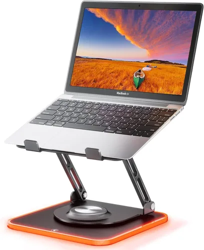Vista 11 de JOYEKY Soporte para computadora portátil para escritorio, soporte de computadora ajustable con base giratoria de 360°, elevador ergonómico