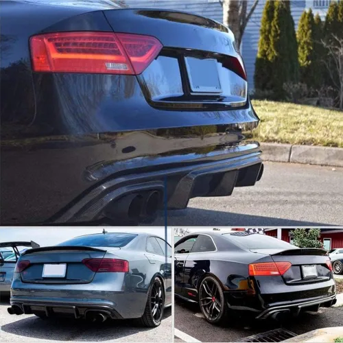 Vista 3 de Difusor trasero de fibra de carbono para Audi S5 A5 Sline B8.5 2013-2017 cubierta de parachoques inferior alerón protector de cenefa de alerón