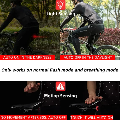 Vista 3 de ROCKBROS Luz Trasera de Bicicleta Inteligente, Luces Traseras de Bicicleta con Sensor de Freno para Paseo Nocturno, Luces Traseras LED