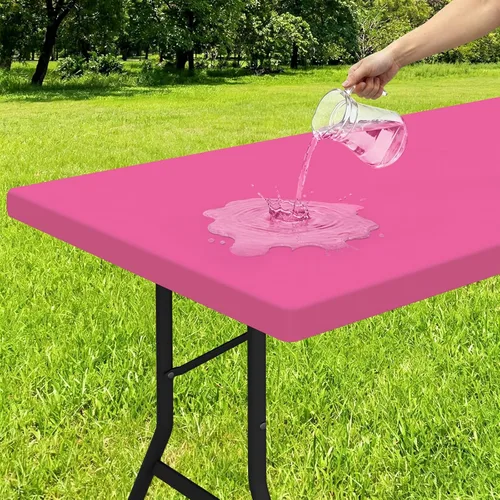 Vista 11 de Smiry - Mantel rectangular de vinilo con respaldo de franela elástica ajustada para mesas plegables de 2 pies, manteles impermeables y lavables