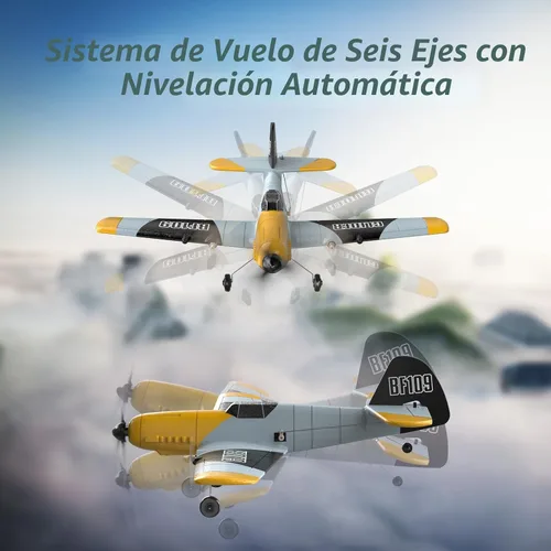 Vista 4 de DEERC Avión RC BF-109 de 3 canales con control remoto, avión de combate de juguete con estabilizador de giro de 6 ejes de 2.4GHz, avión a control