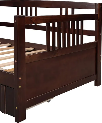 Vista 6 de Sofá cama de madera maciza con dos cajones, soporte de listones de madera, marco de cama para dormitorio, sala de estar (expreso, individual)